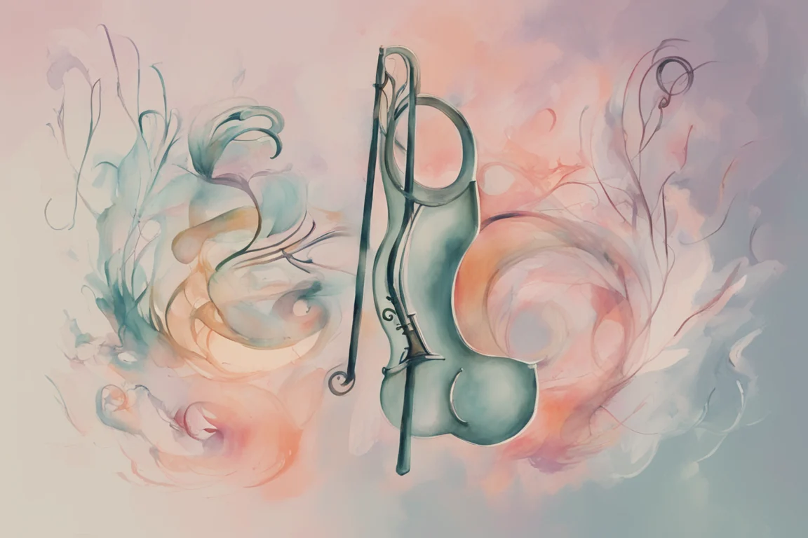Abstract artistic interpretation of Terpsichore's modern legacy - flowing forms representing contemporary musical inspiration